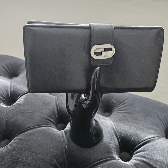 Gucci Long Black Leather Interlocking-G Bifold Continental Long Wallet GG - Picture 1 of 8